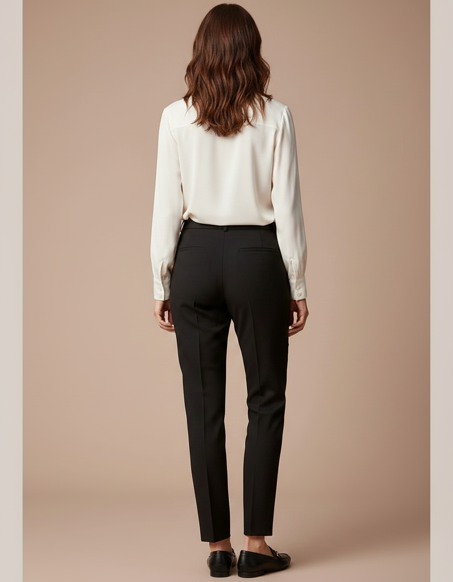 Pantalon Noir Tailleur Chic Élégant Ajusté Femme - Gabardine - vue 2