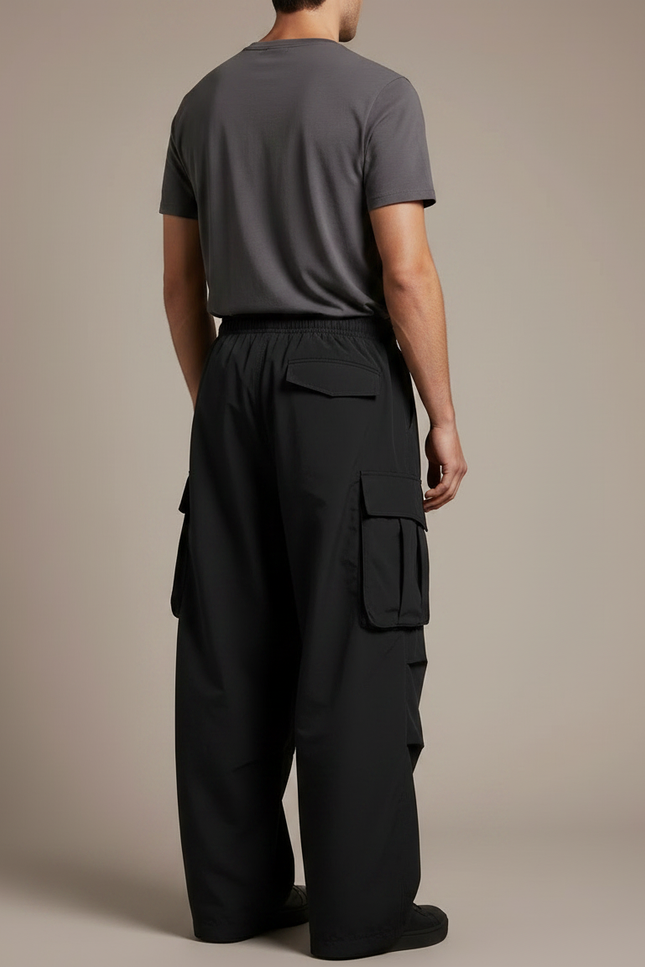 Pantalon Noir Homme Cargo Ample Décontracté Moderne - Polyester - vue 2