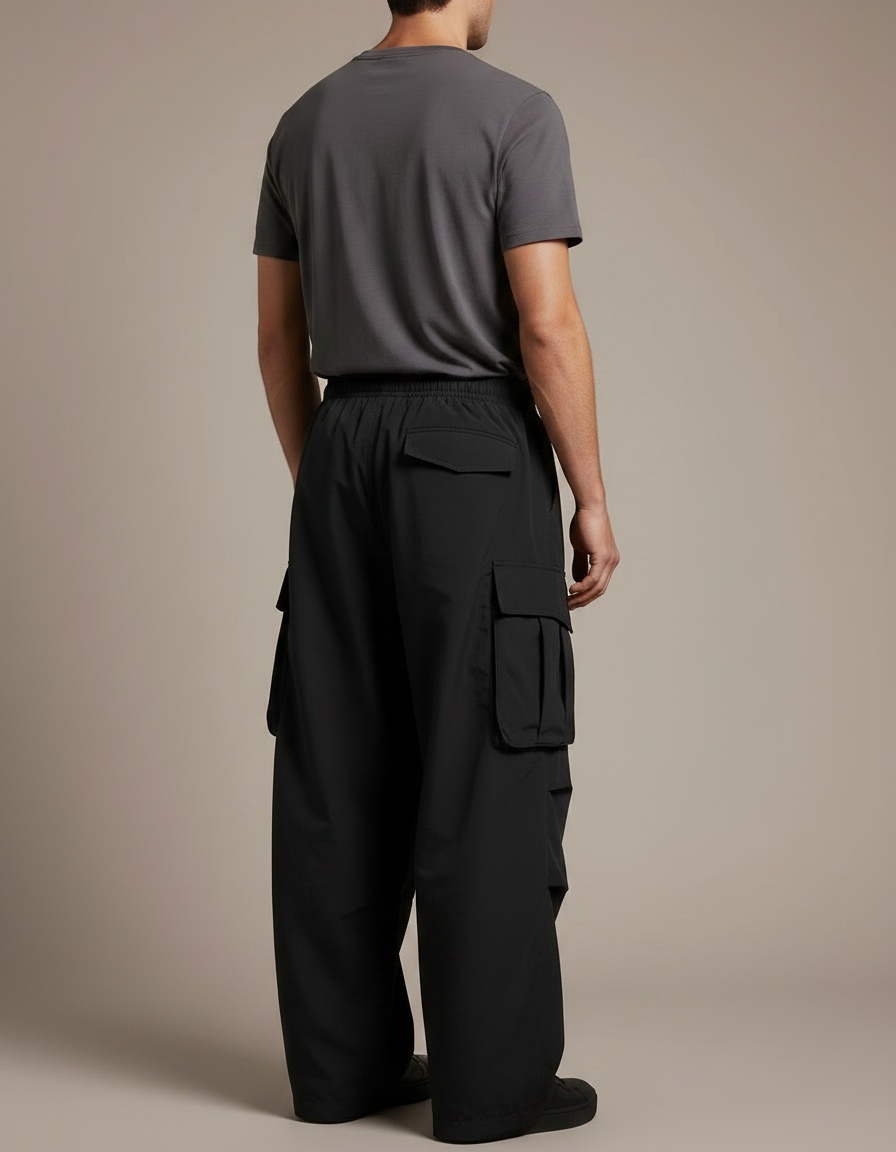 Pantalon Noir Homme Cargo Ample Décontracté Moderne - Polyester - vue 2