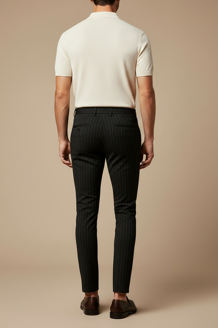 Pantalon Noir Rayures Fines Slim Habillé Homme - Laine - vue 2