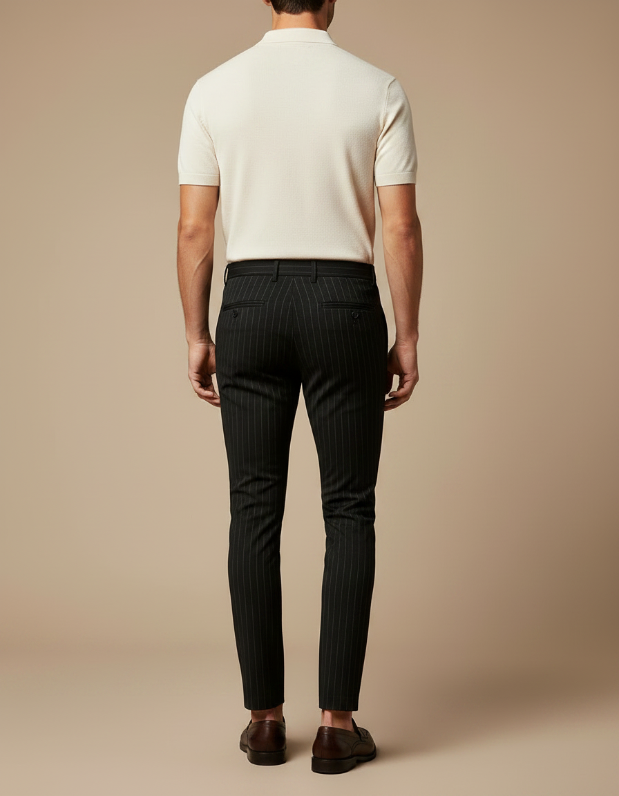 Pantalon Noir Rayures Fines Slim Habillé Homme - Laine - vue 2