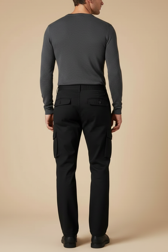 Pantalon Noir Cargo Homme Coton Ample Décontracté - Toile - vue 2