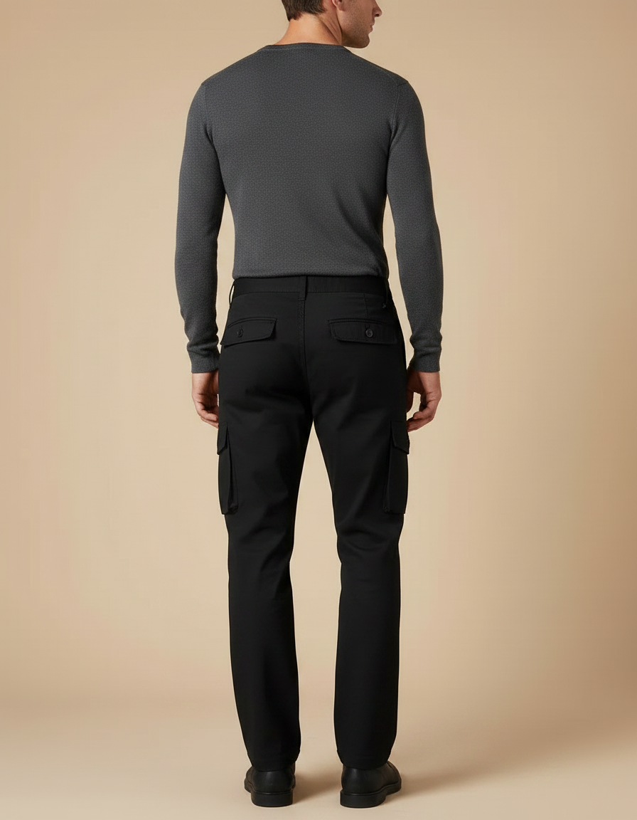 Pantalon Noir Cargo Homme Coton Ample Décontracté - Toile - vue 2