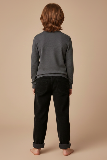 Pantalon Noir Côtelé Ample Décontracté Garçon - Cordé - vue 2