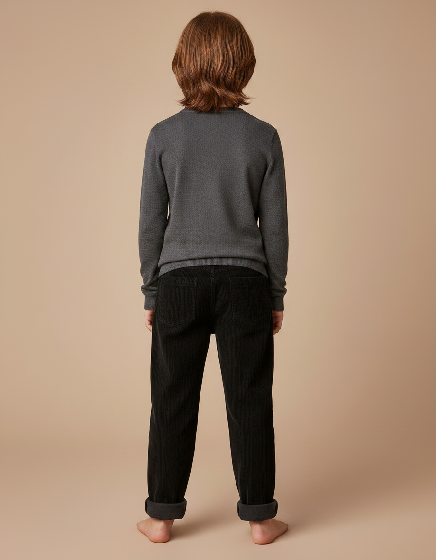 Pantalon Noir Côtelé Ample Décontracté Garçon - Cordé - vue 2