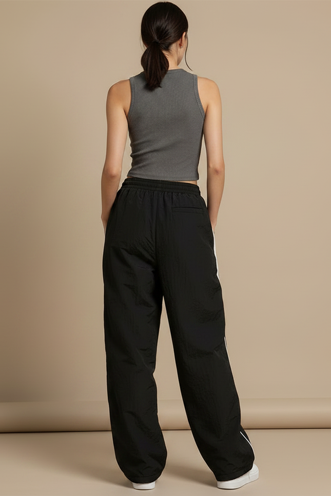 Pantalon Noir Avec Bande Sur Le Cote - Polyester - vue 2