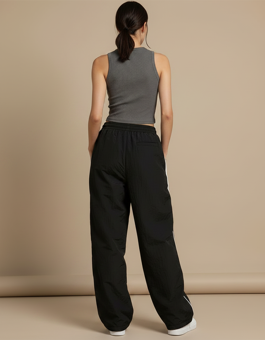 Pantalon Noir Avec Bande Sur Le Cote - Polyester - vue 2