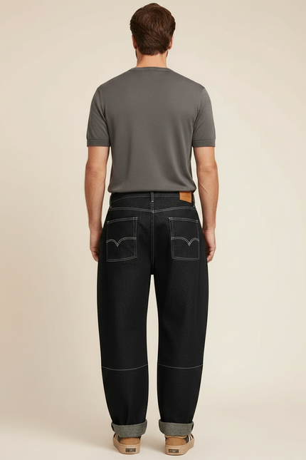 Pantalon Noir Ample Décontracté Plissé Homme Moderne - Jean - vue 2