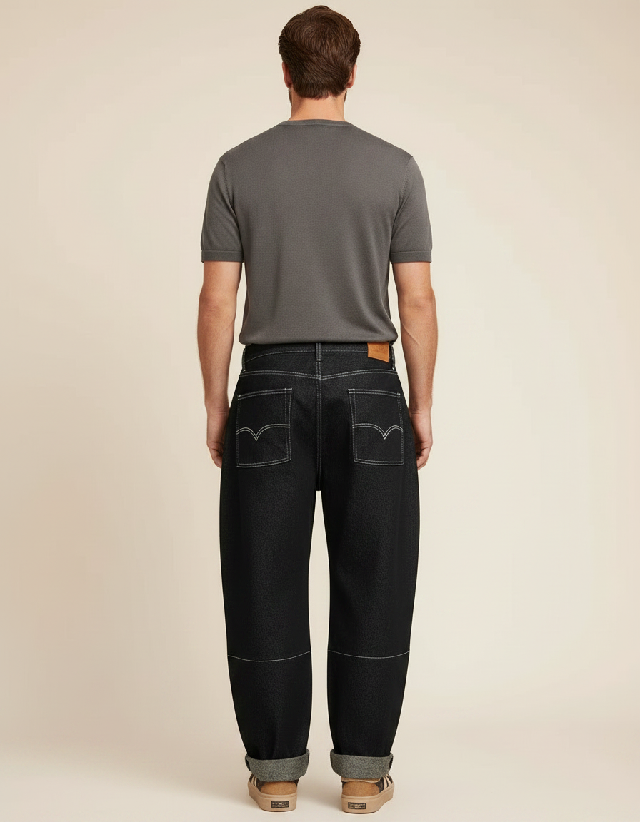 Pantalon Noir Ample Décontracté Plissé Homme Moderne - Jean - vue 2
