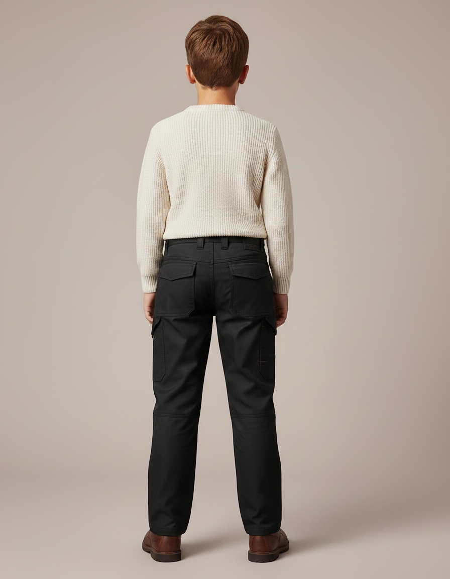 Pantalon Noir Cargo Robuste Enfant Multi-poches - Toile - vue 2