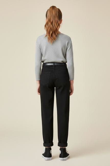 Pantalon Noir Droit Couture Apparente Fille Décontracté - Toile - vue 2