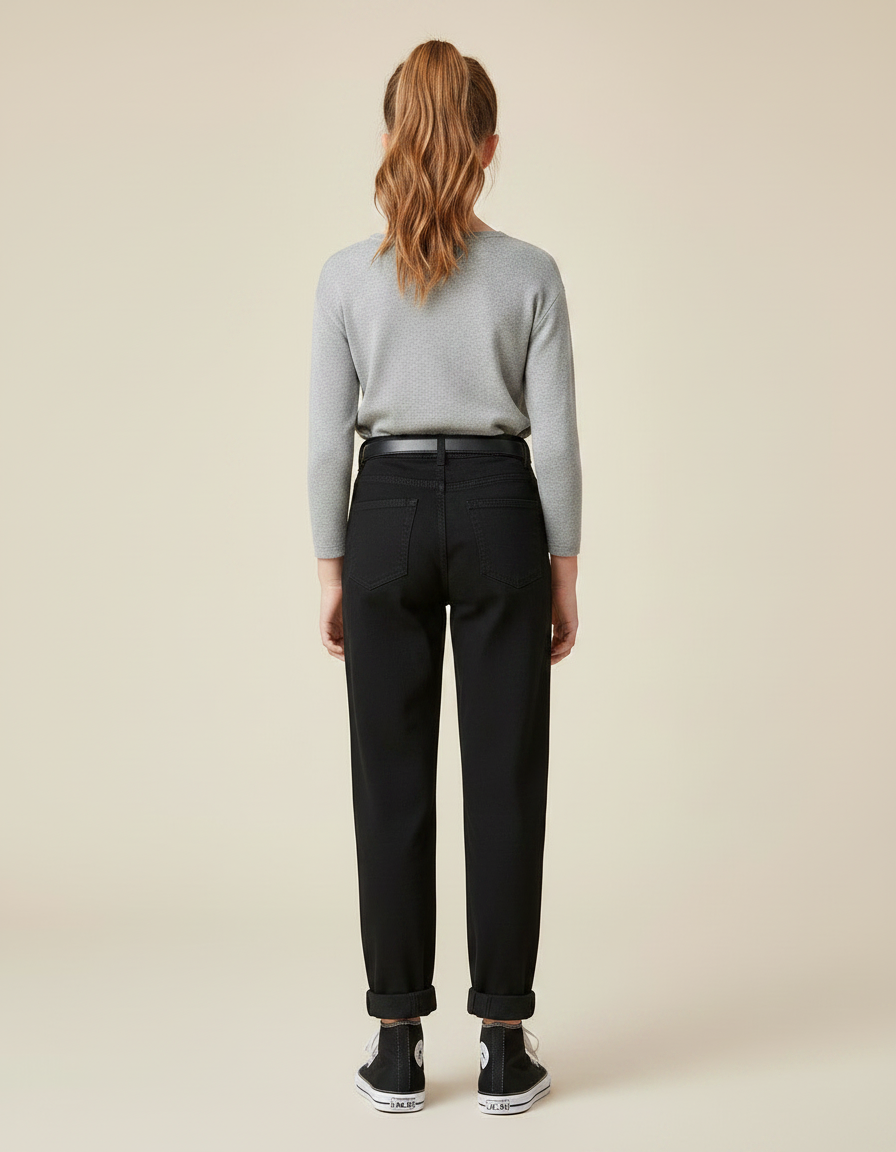 Pantalon Noir Droit Couture Apparente Fille Décontracté - Toile - vue 2
