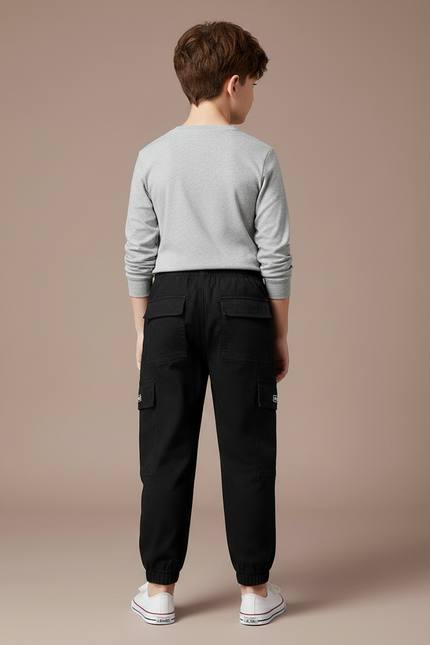 Pantalon Cargo Noir Garçon - Toile - vue 2