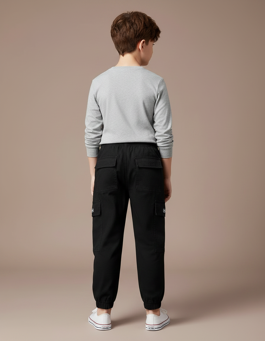 Pantalon Cargo Noir Garçon - Toile - vue 2