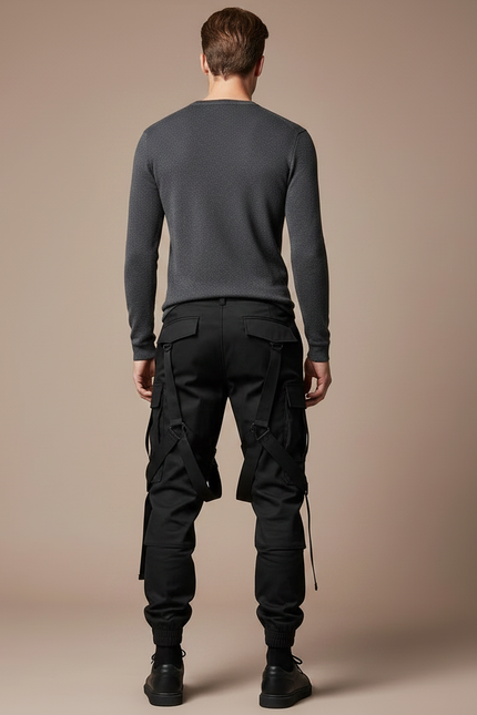 Pantalon Noir Cargo Streetwear Ample Sangles Homme - Toile - vue 2