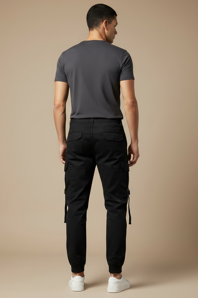 Pantalon Noir Cargo Poches Multiples Décontracté Homme - Toile - vue 2