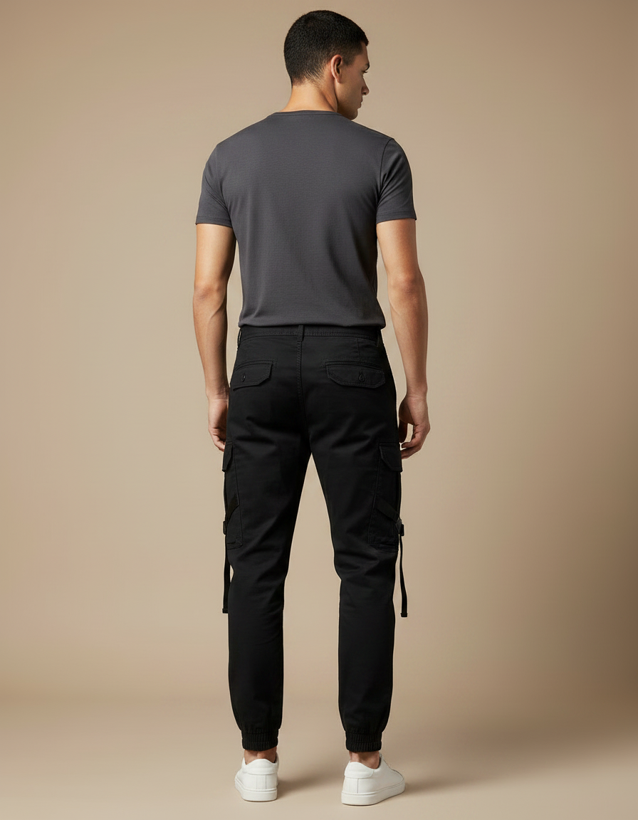 Pantalon Noir Cargo Poches Multiples Décontracté Homme - Toile - vue 2