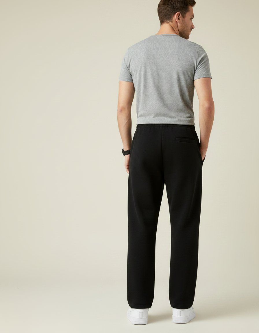 Pantalon Noir Homme Large Coton Décontracté Confortable - Molleton - vue 2
