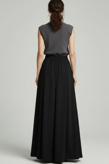 Pantalon Noir Fluide Ample Taille Haute - Viscose - vue 2