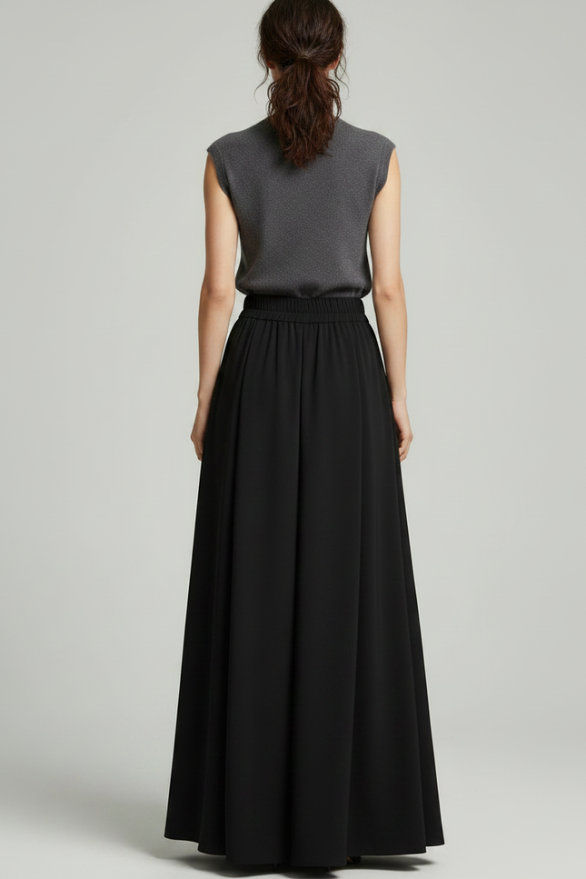 Pantalon Noir Fluide Ample Taille Haute - Viscose - vue 2