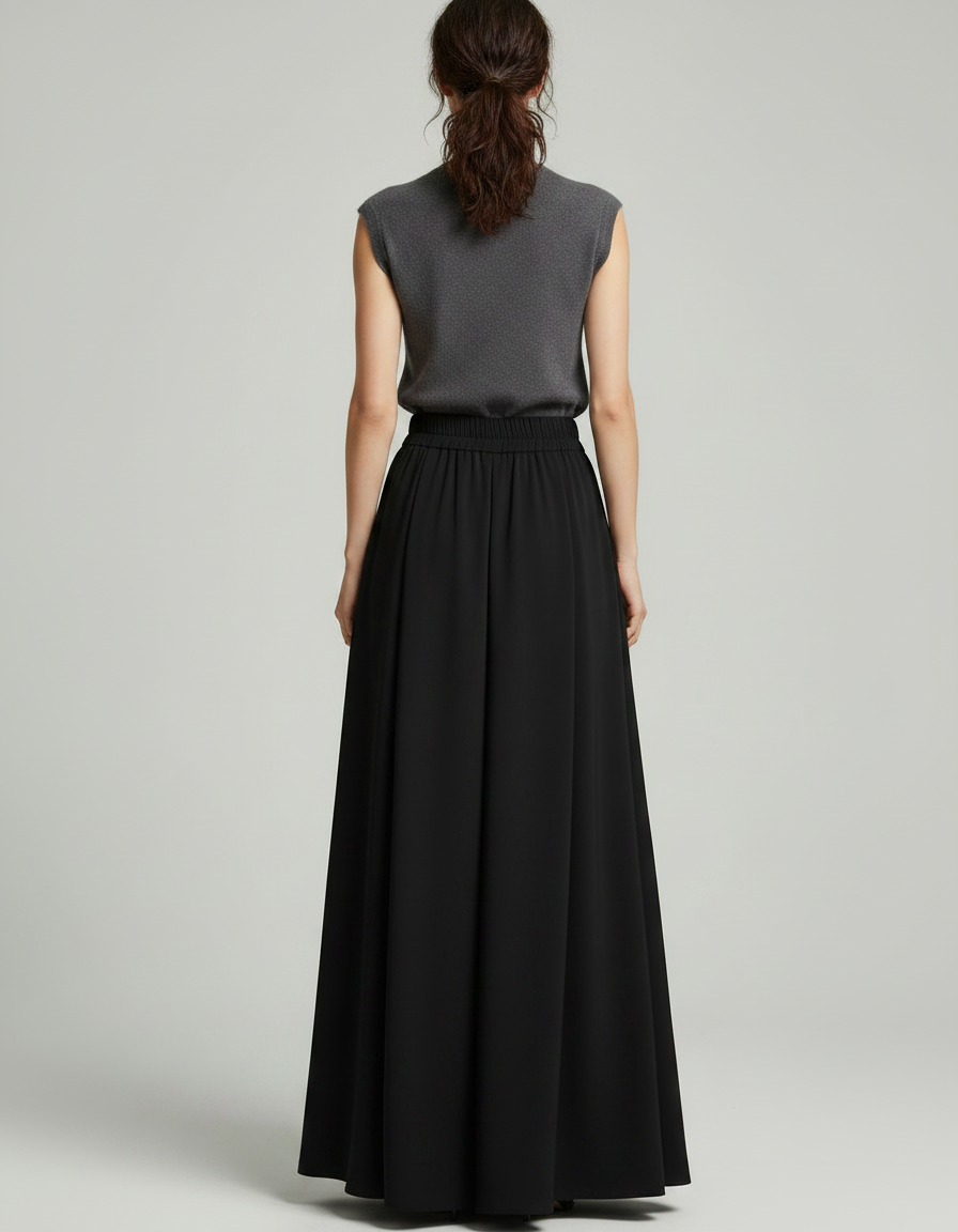 Pantalon Noir Fluide Ample Taille Haute - Viscose - vue 2