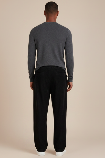 Pantalon Noir Côtelé Ample Décontracté Urbain - Cordé - vue 2