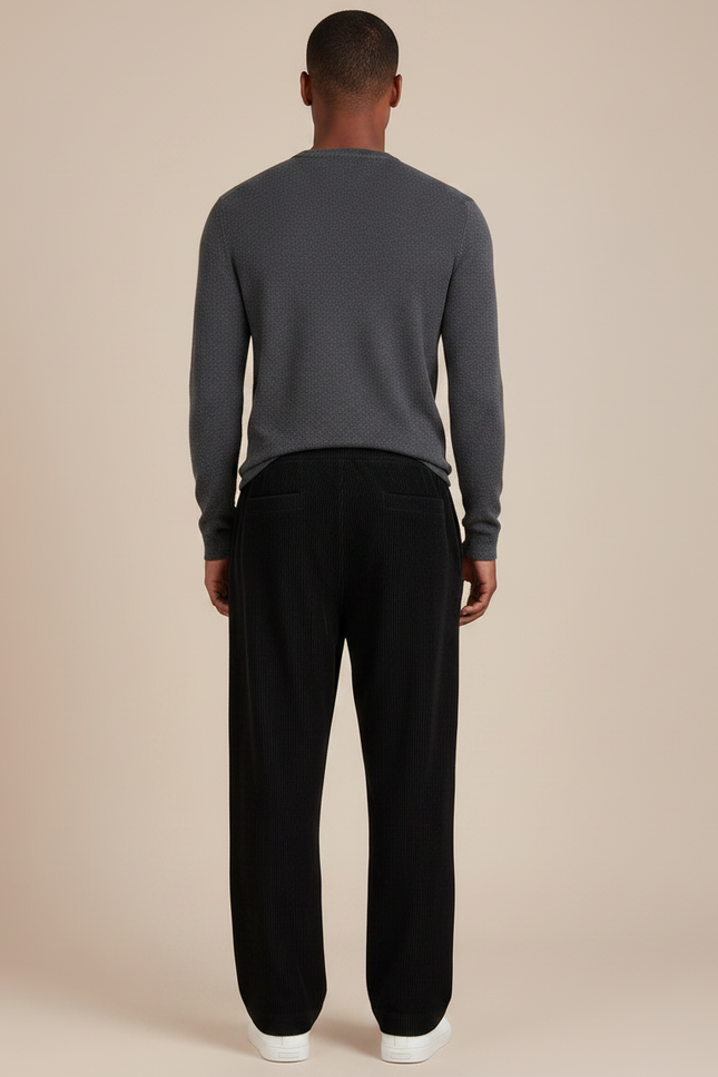 Pantalon Noir Côtelé Ample Décontracté Urbain - Cordé - vue 2