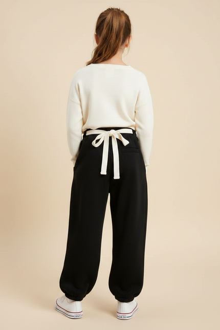 Pantalon Noir Ample Molletonné Cordon Fille - vue 2