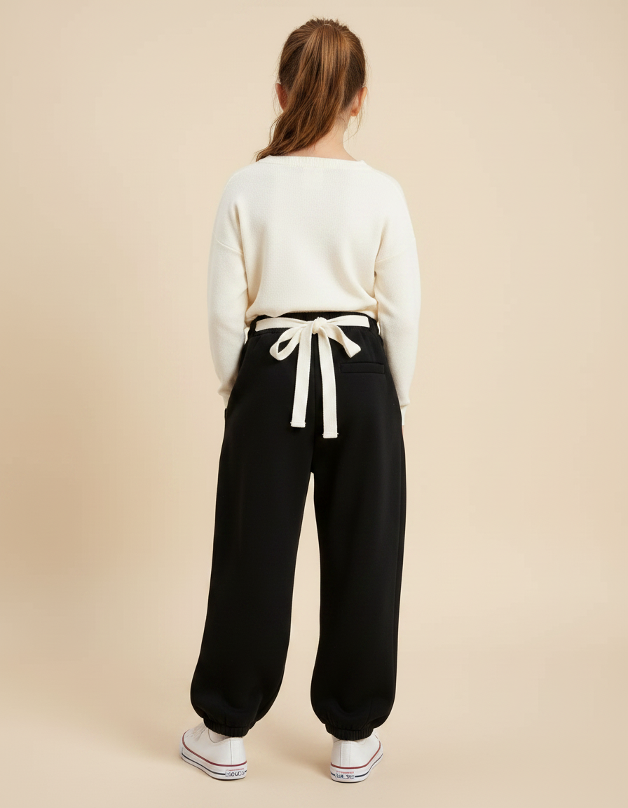 Pantalon Noir Ample Molletonné Cordon Fille - vue 2