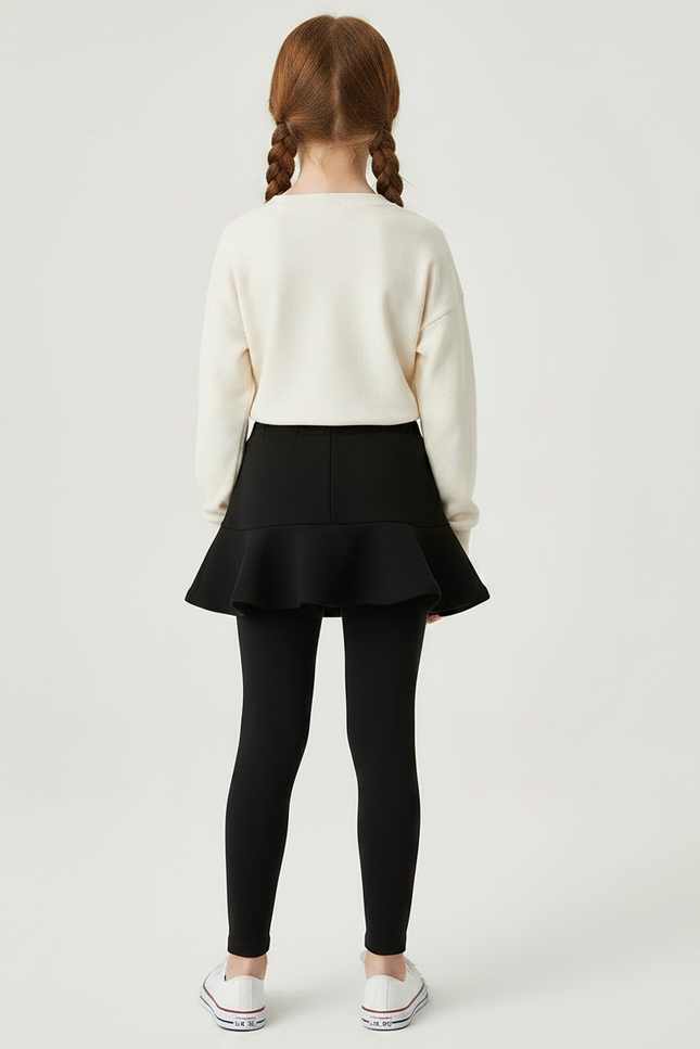 Pantalon Noir Legging Jupe Plissée Fille Confortable - Maille - vue 2