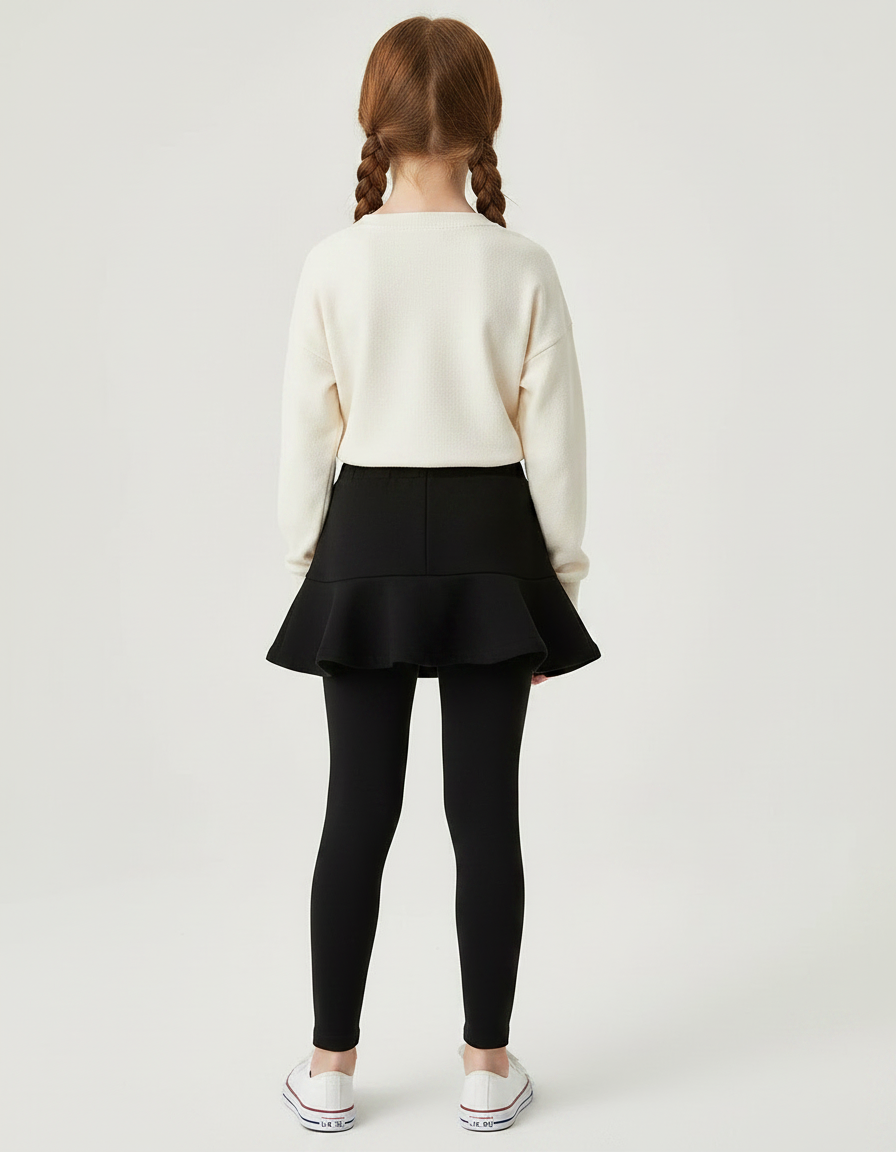 Pantalon Noir Legging Jupe Plissée Fille Confortable - Maille - vue 2