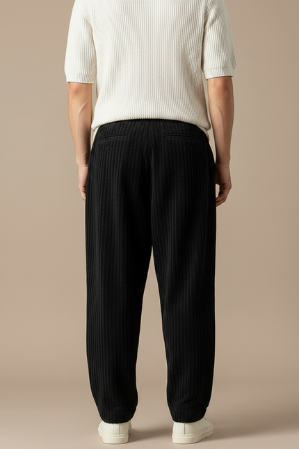 Pantalon Noir Côtelé Ample Décontracté Cordon Homme - Cordé - vue 2