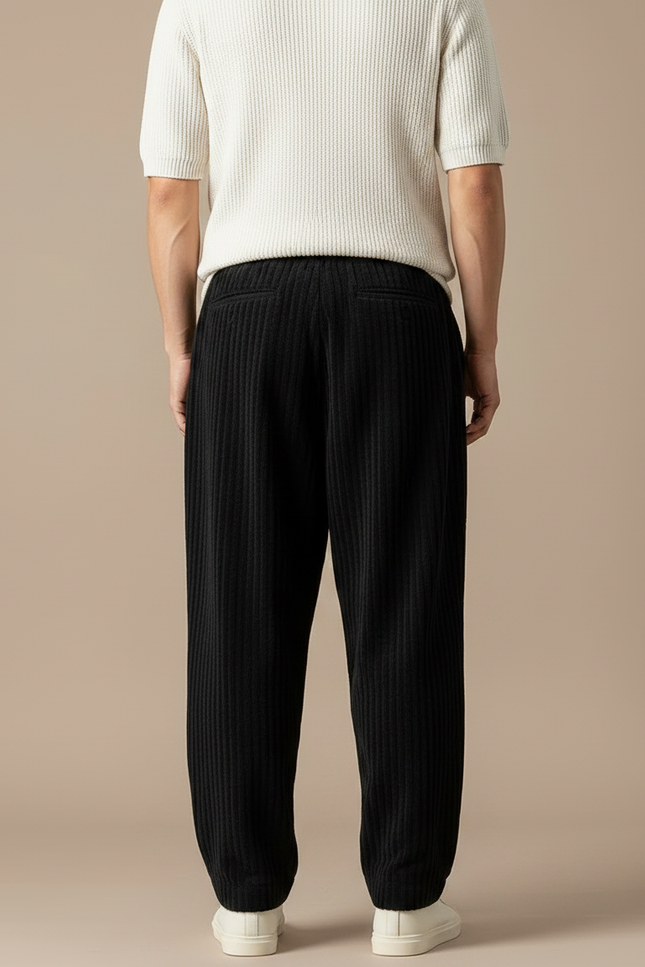 Pantalon Noir Côtelé Ample Décontracté Cordon Homme - Cordé - vue 2