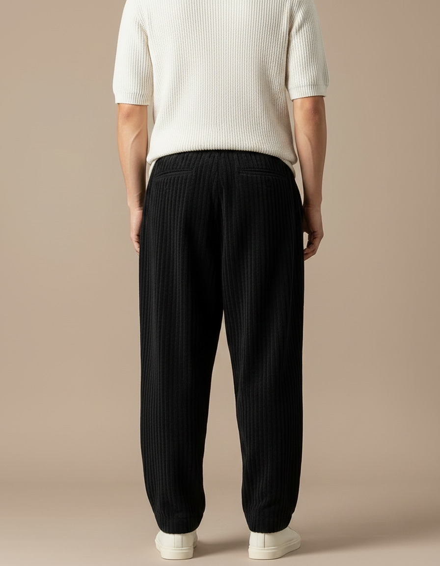 Pantalon Noir Côtelé Ample Décontracté Cordon Homme - Cordé - vue 2