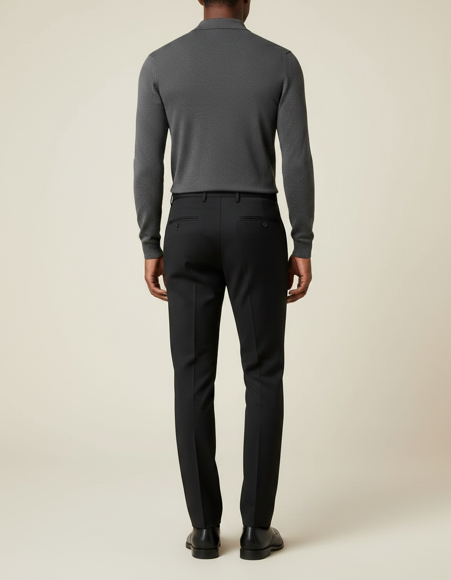 Pantalon Noir Homme Habillé Élégant Coupe Droite - Polyester - vue 2