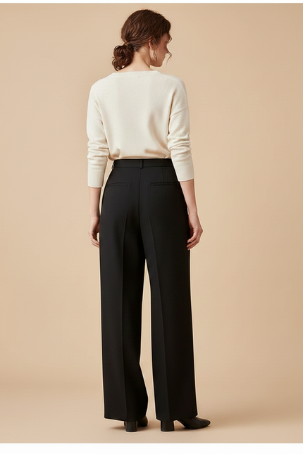 Pantalon Taille Haute Femme Noir - Gabardine - vue 2
