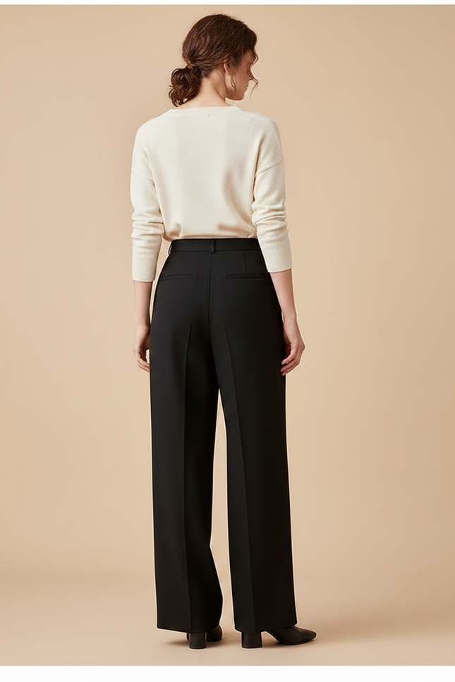 Pantalon Taille Haute Femme Noir - Gabardine - vue 2