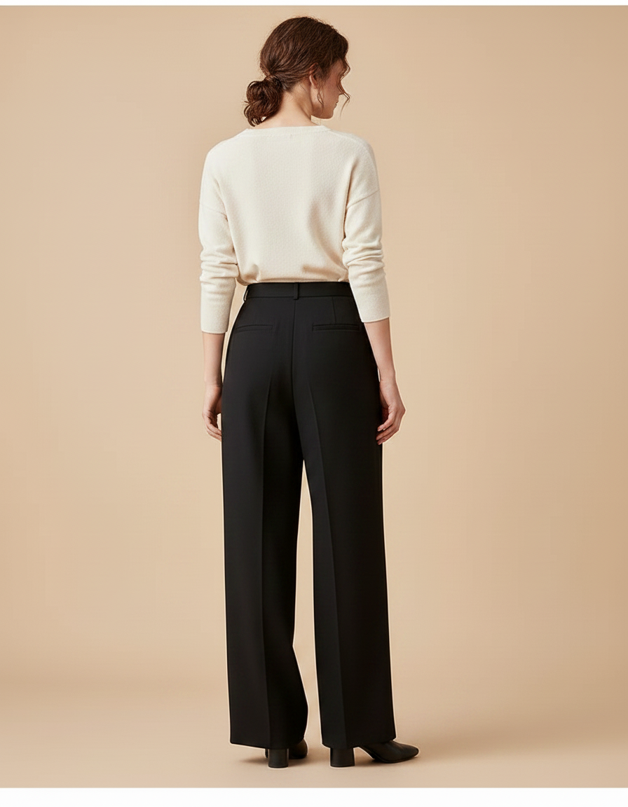 Pantalon Taille Haute Femme Noir - Gabardine - vue 2
