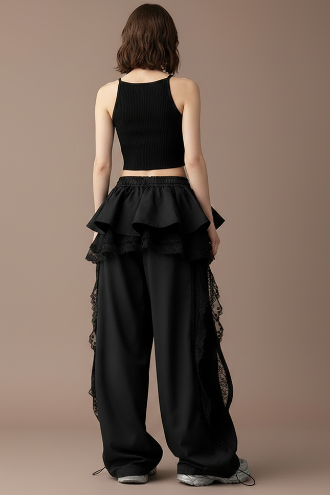 Pantalon Noir Ajouré - Polyester - vue 2
