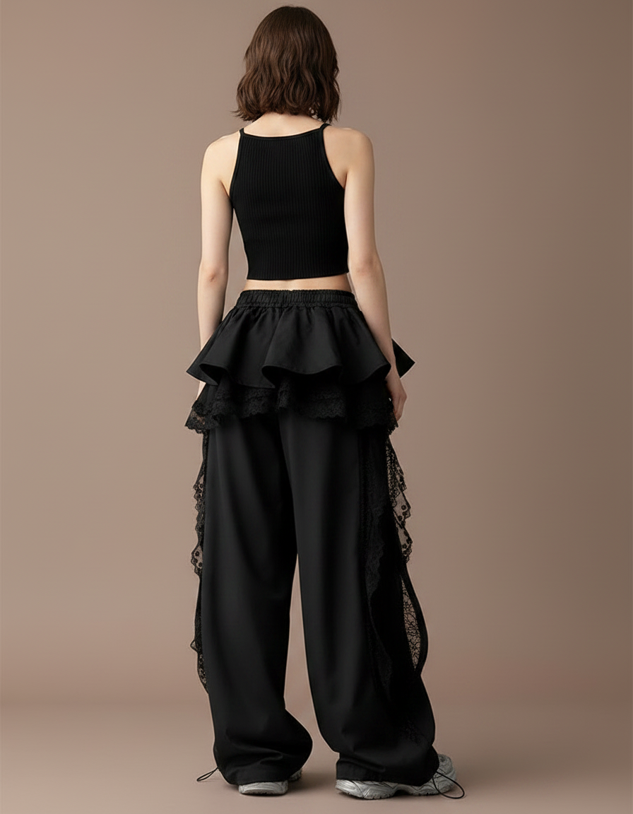 Pantalon Noir Ajouré - Polyester - vue 2