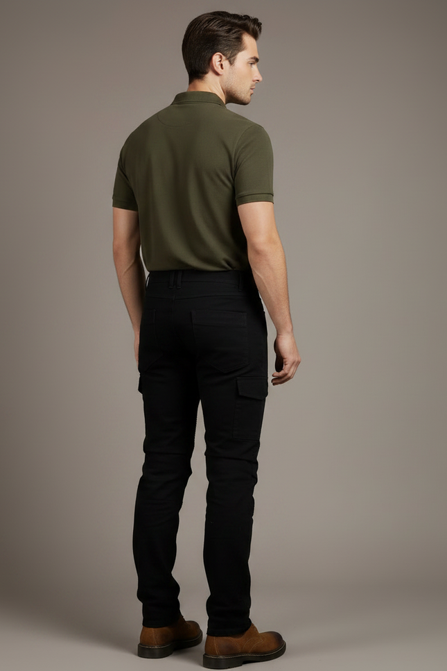 Pantalon Noir Cargo Ajusté Motard Homme Coton - vue 2