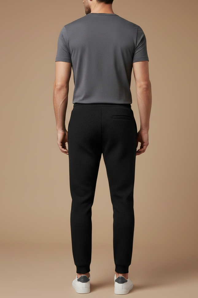 Pantalon Noir Texturé Coupe Ajustée Décontracté Avec Cordon - Maille - vue 2