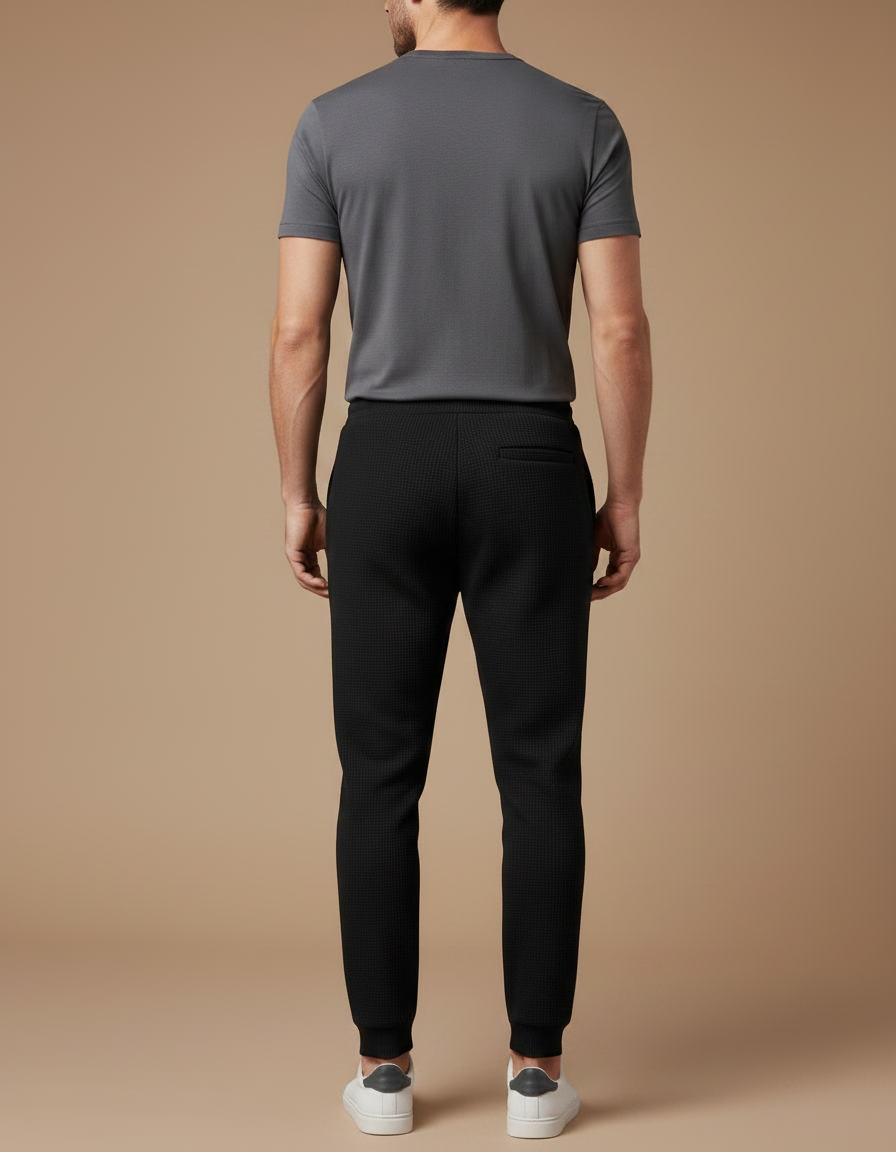 Pantalon Noir Texturé Coupe Ajustée Décontracté Avec Cordon - Maille - vue 2