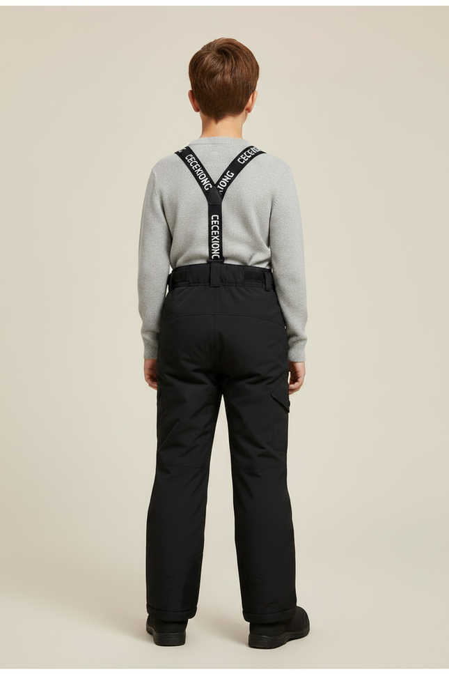 Pantalon Noir Ski Imperméable Enfant Bretelles Hiver - Polyester - vue 2