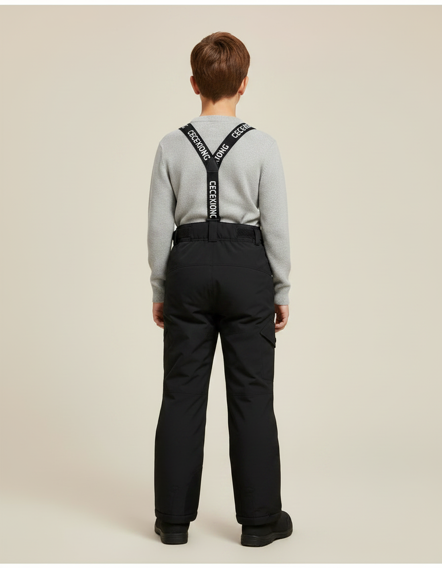 Pantalon Noir Ski Imperméable Enfant Bretelles Hiver - Polyester - vue 2