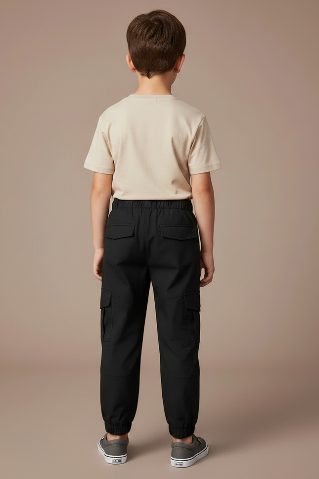 Pantalon Noir Cargo Enfant Coton Multi-Poches - Polyester - vue 2