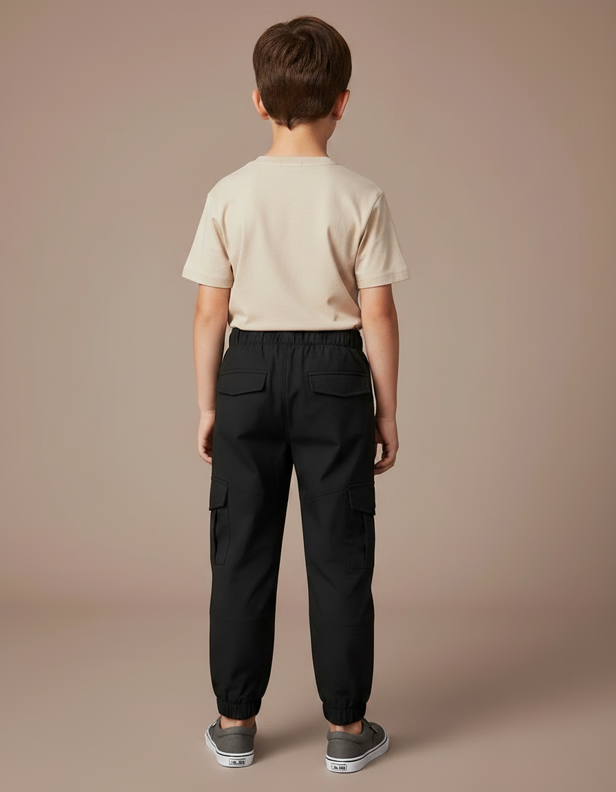 Pantalon Noir Cargo Enfant Coton Multi-Poches - Polyester - vue 2