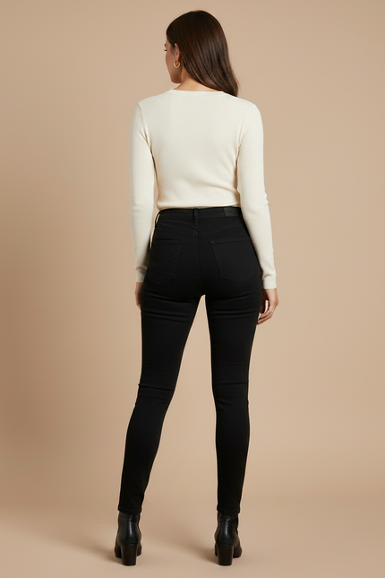 Pantalon Noir Skinny Taille Haute Stretch Femme - Jean - vue 2