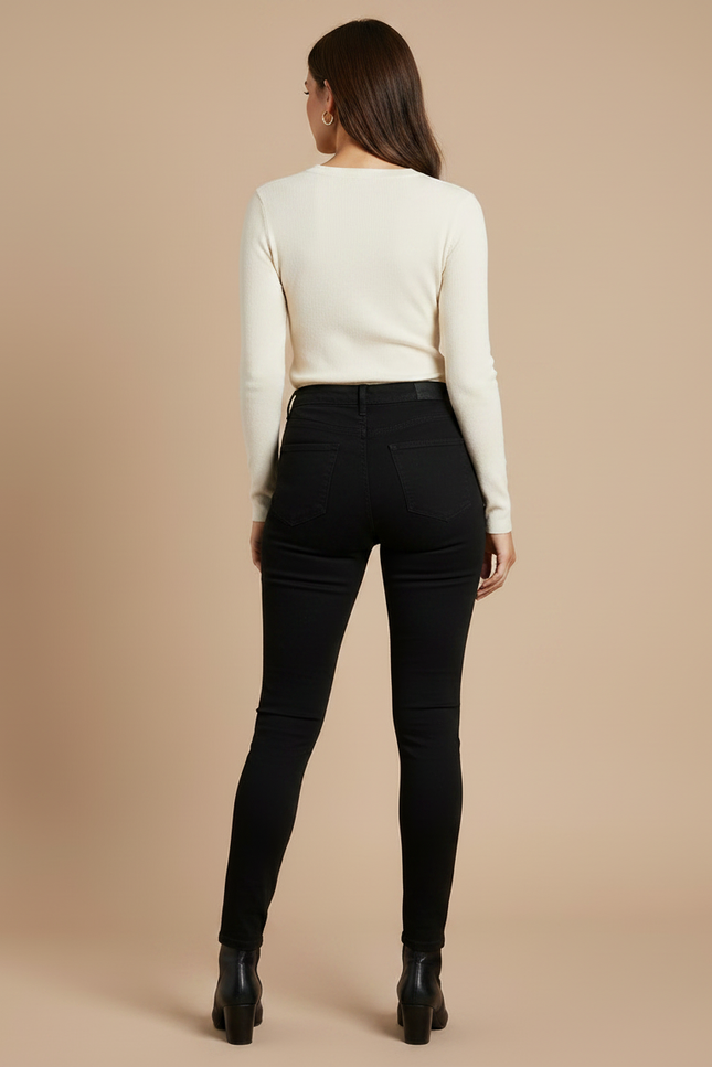 Pantalon Noir Skinny Taille Haute Stretch Femme - Jean - vue 2
