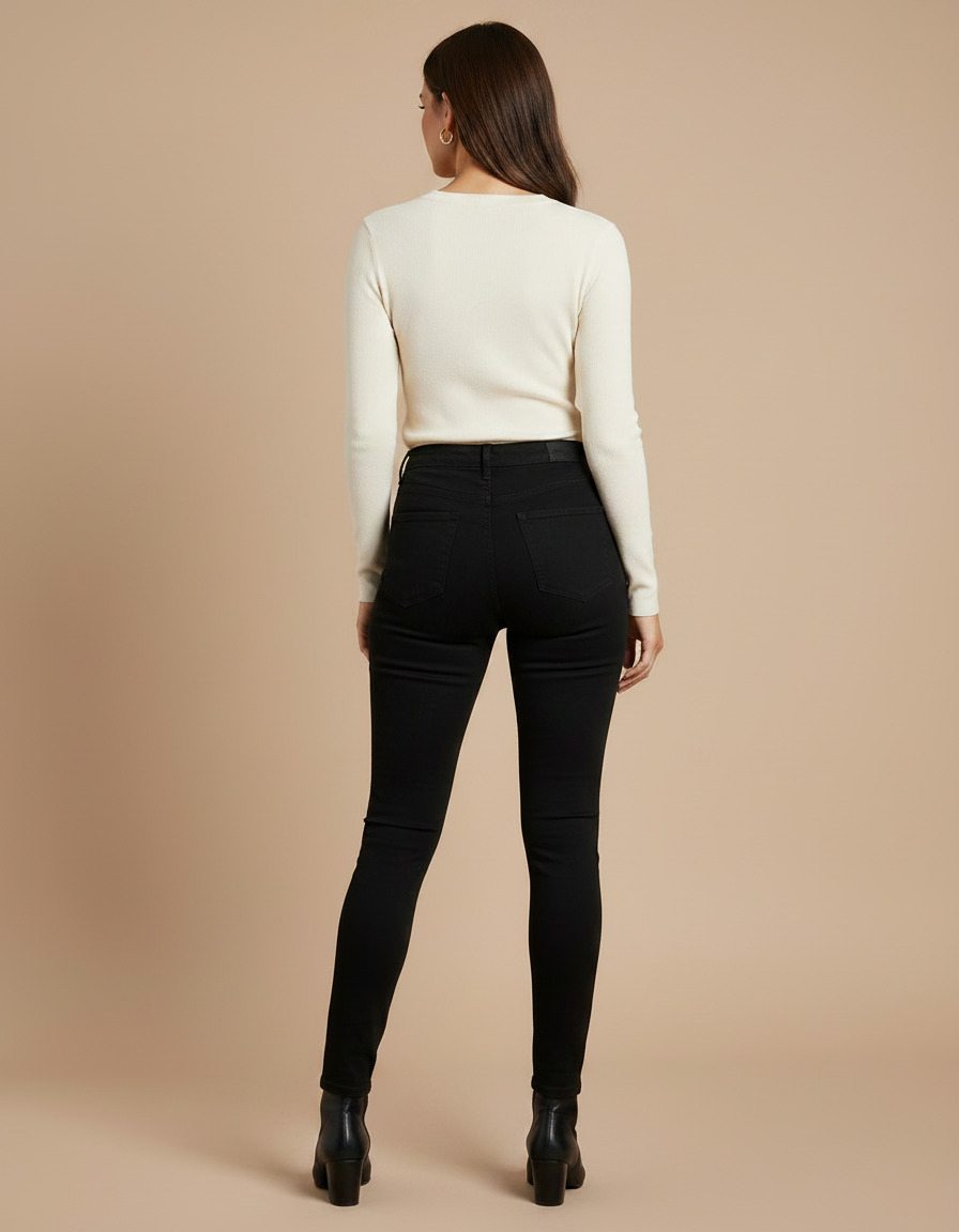 Pantalon Noir Skinny Taille Haute Stretch Femme - Jean - vue 2